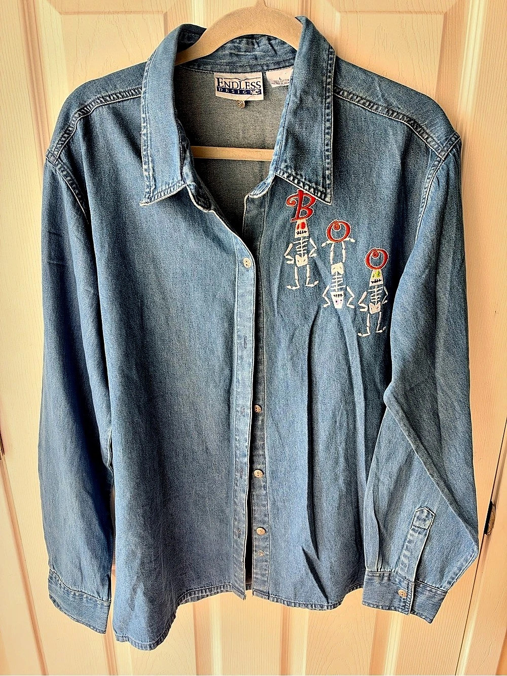 Vintage Endless Designs Embroidered Halloween Novelty Denim Button-Down Shirt